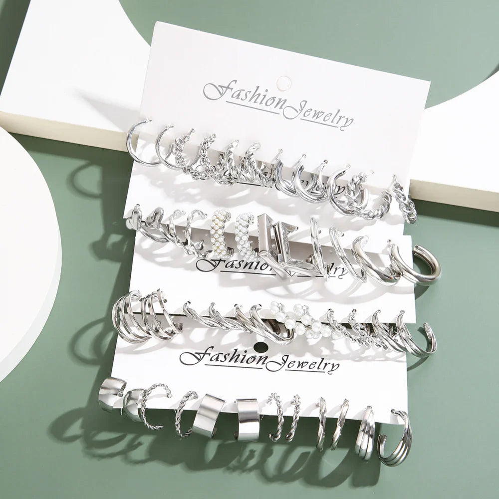 Elegant Pearl Hoop Earrings Set