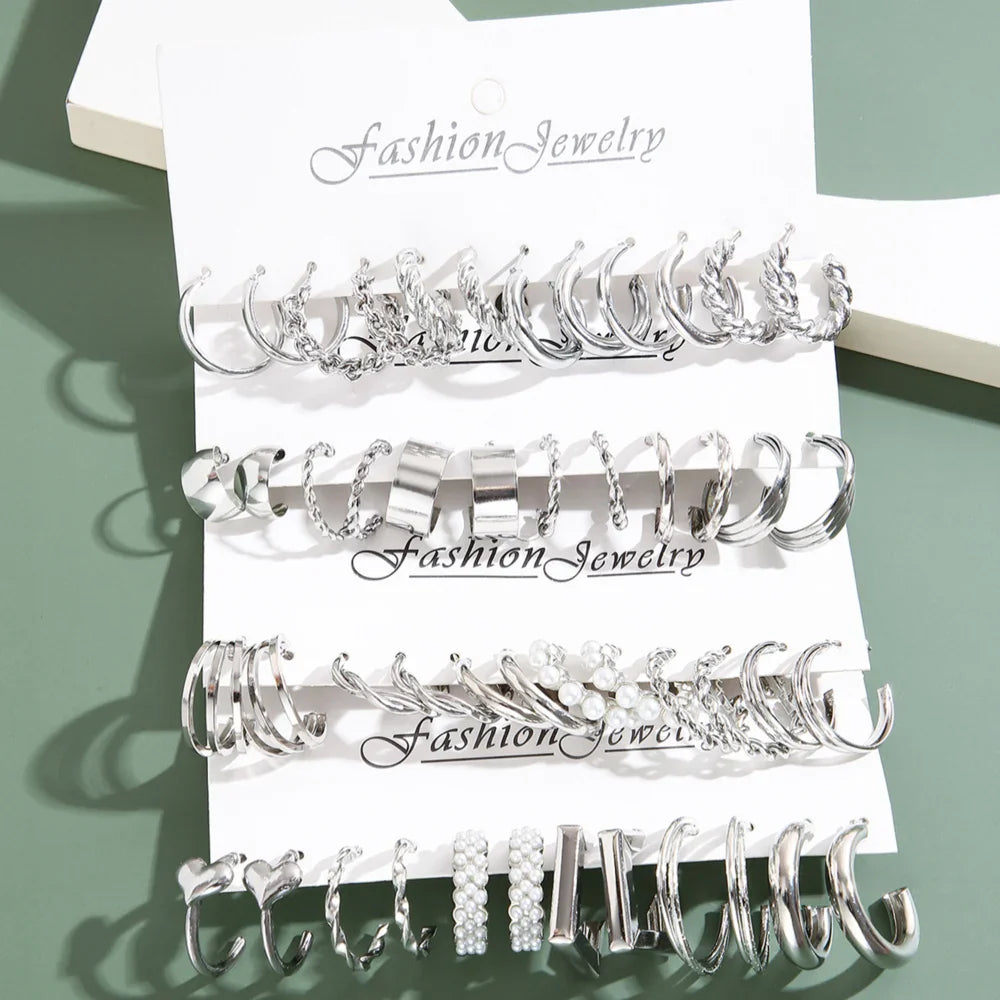 Elegant Pearl Hoop Earrings Set