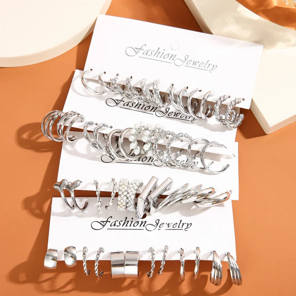 Elegant Pearl Hoop Earrings Set
