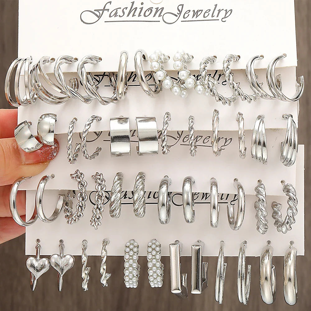 Elegant Pearl Hoop Earrings Set