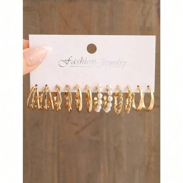 Chic Twisted Pearl Hoop Set
